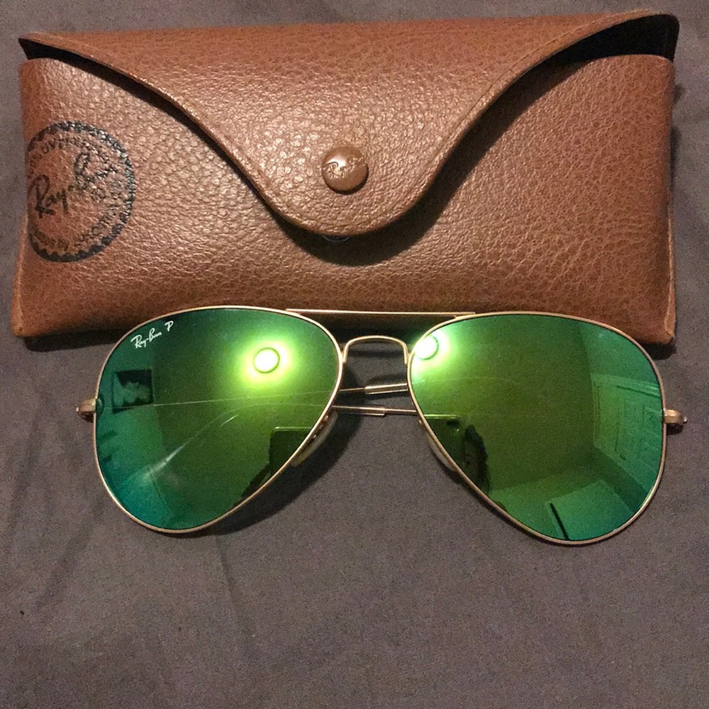 Authentic Ray ban Aviators, green flash